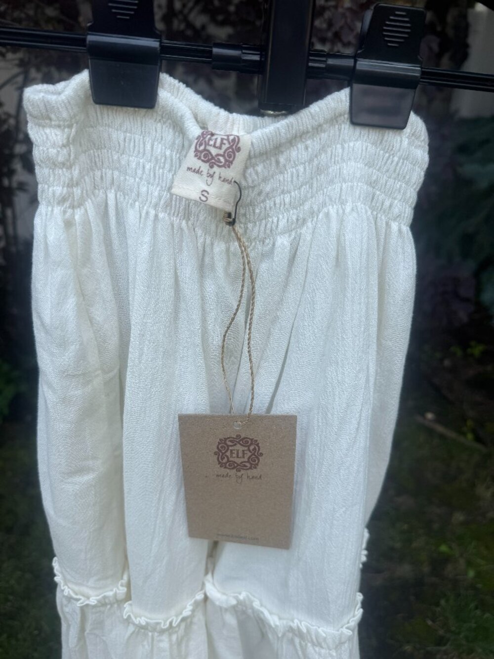 ✨ NWT Bali ELF Handmade Off-White Tiered Smocked Maxi Skirt Size S